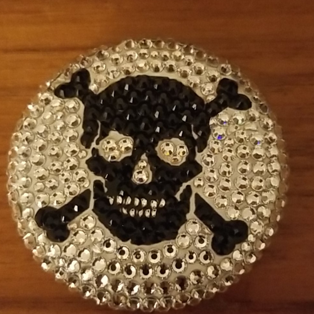 A silver skull purse magnifying mirtor